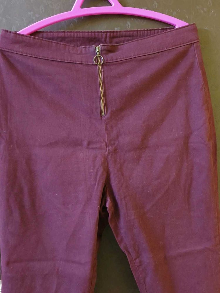 Burgundy Zip Detail Pants