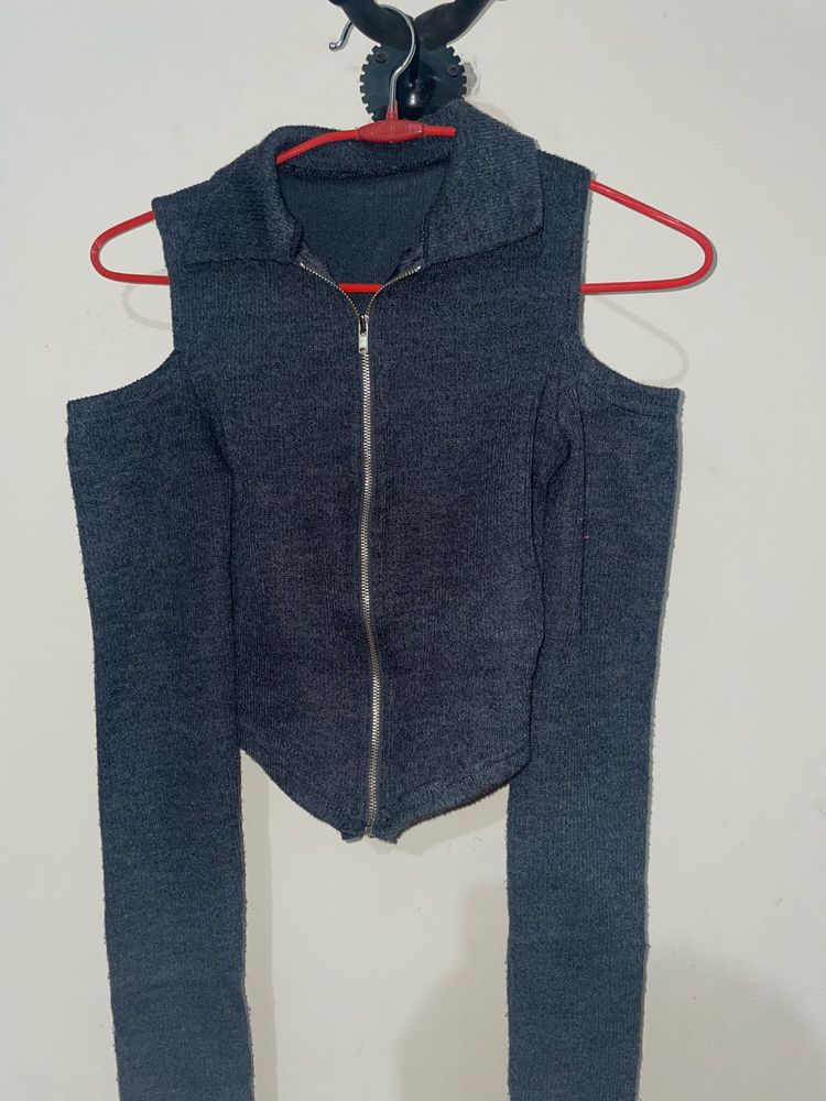 Cold Shoulder Zipper Top