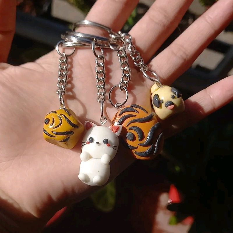 Cute Cat And Dog Or Anime/Manga Obito Keychain 1pc