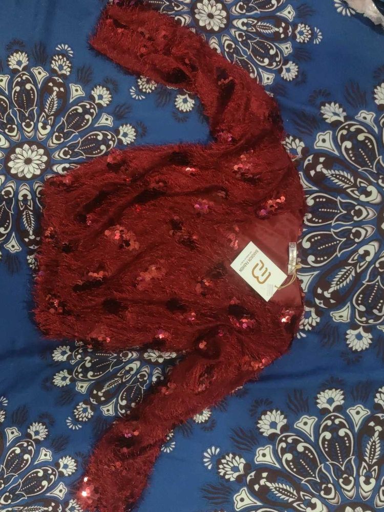 Red Sequin Long Sleeve Top