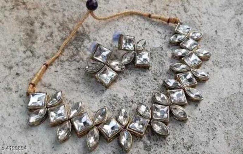 Elegant Square Stone Necklace &amp; Earring Set