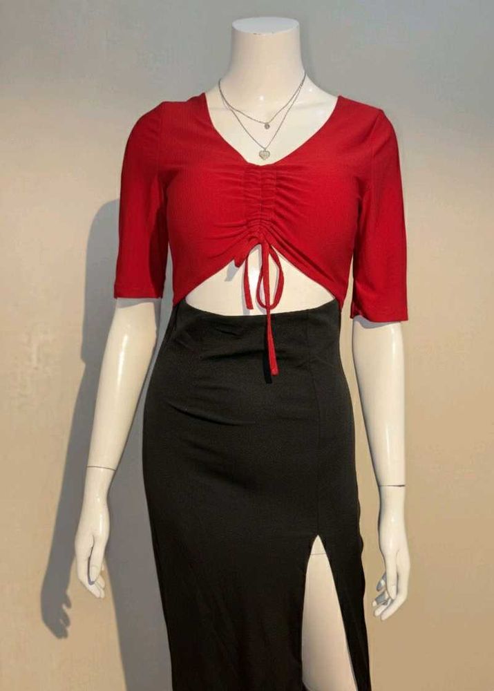 Red &amp; Black Fitted Dress