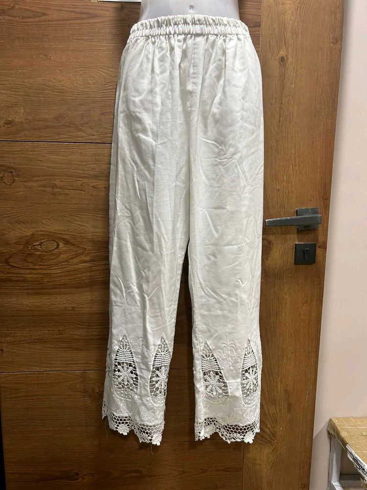 🤍White Chikankari Lace Palazzo🤍