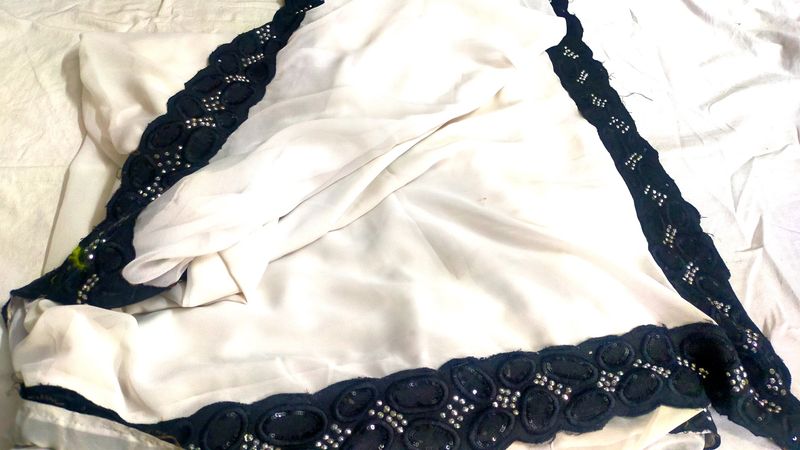 Georgous White Saree | Black Border