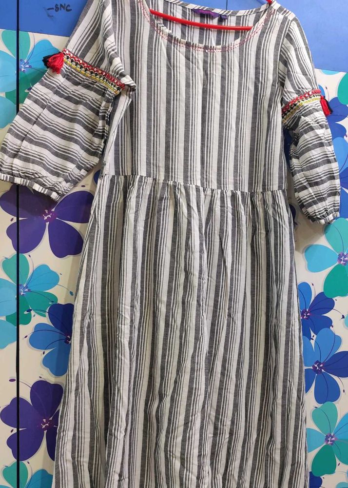 Boho Breeze Striped Cotton Dress – Size S