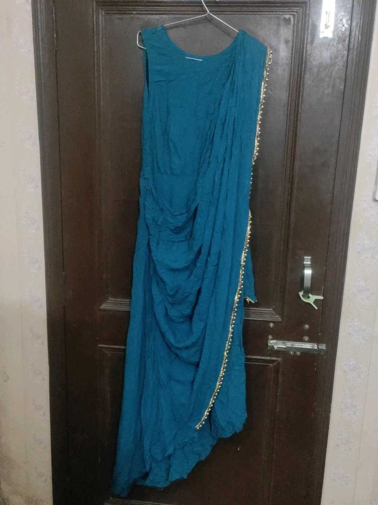 Elegant Teal Ethnic Gown saree style
