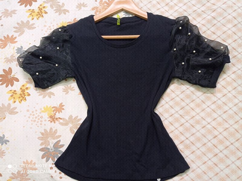 It&#39;s Black Cotton Fitted Party Wear Top