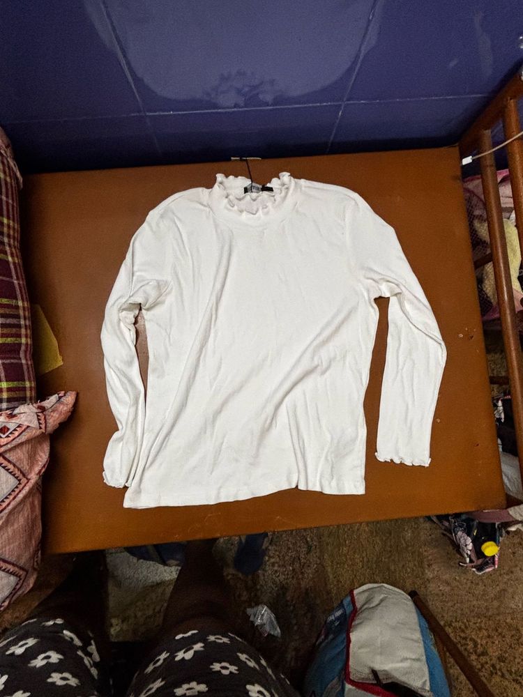 White Turtle Neck Long Sleeve Top