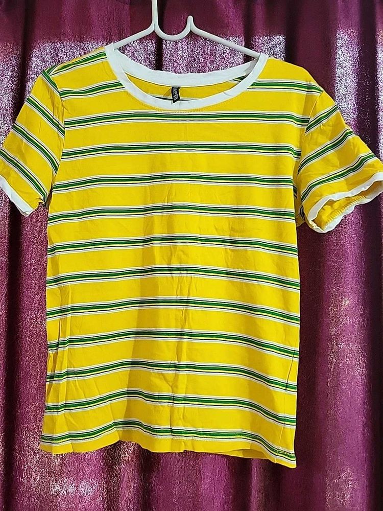 Ajile By Pantaloons Yellow Striped Tshirt