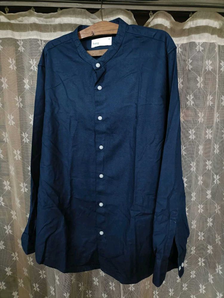 Blue Mandarin Collar Shirt