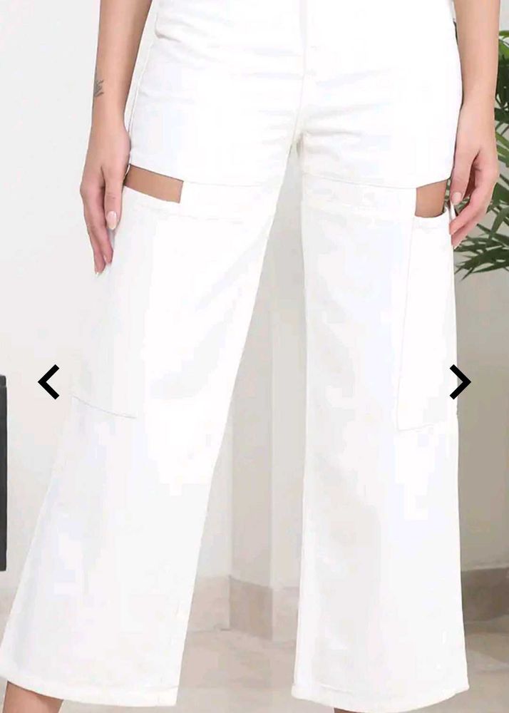 White Cutout Wide Leg Pants