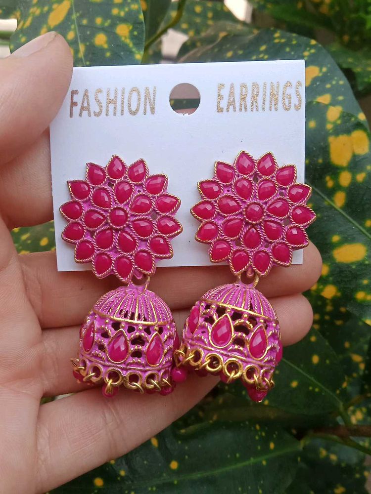 Pink Jhumka Earrings