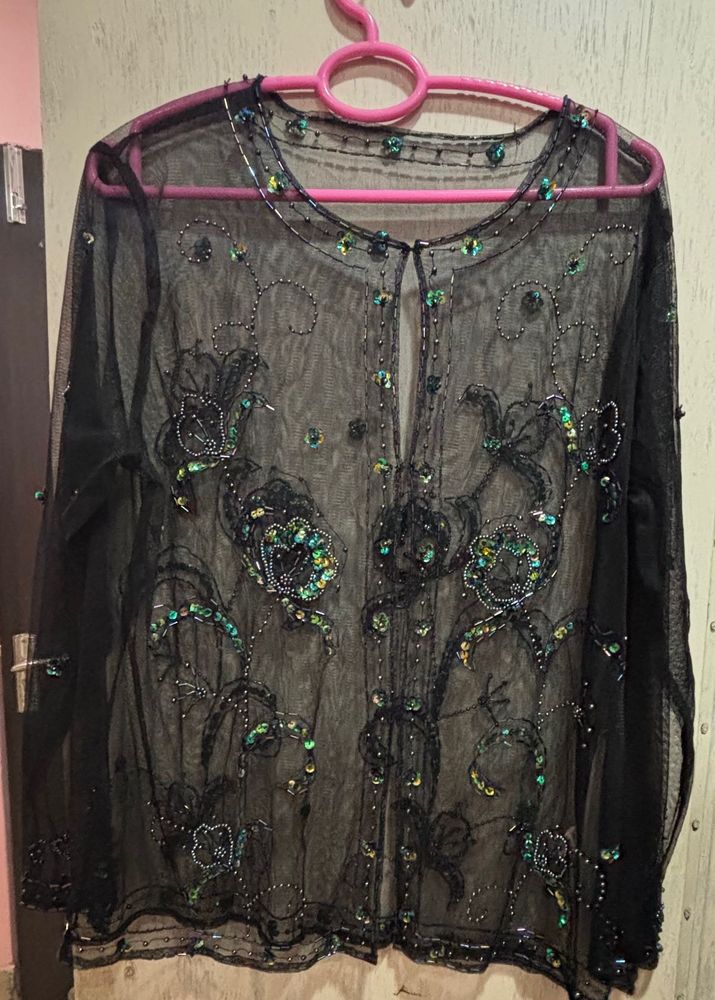 Black Embellished Sheer Jacket