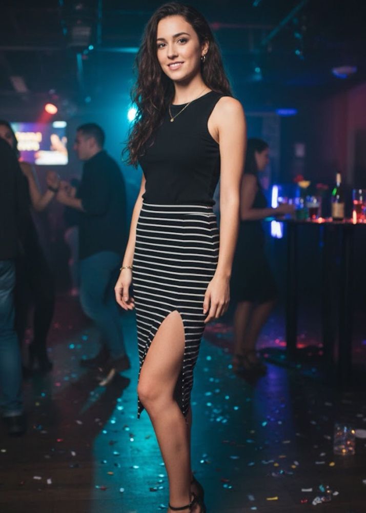 Striped Slit Midi Skirt