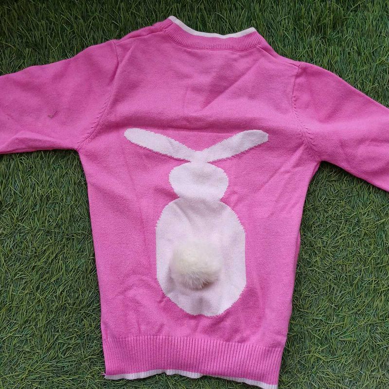 Kids Pink Korean Sweater with Bunny tail back