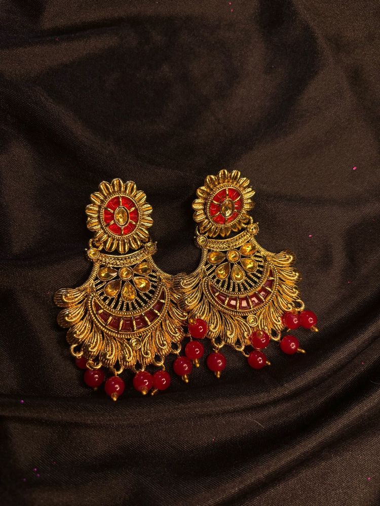 Elegant Gold &amp; Red Earrings