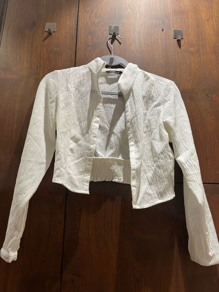Zudio White Textured Crop Shirt