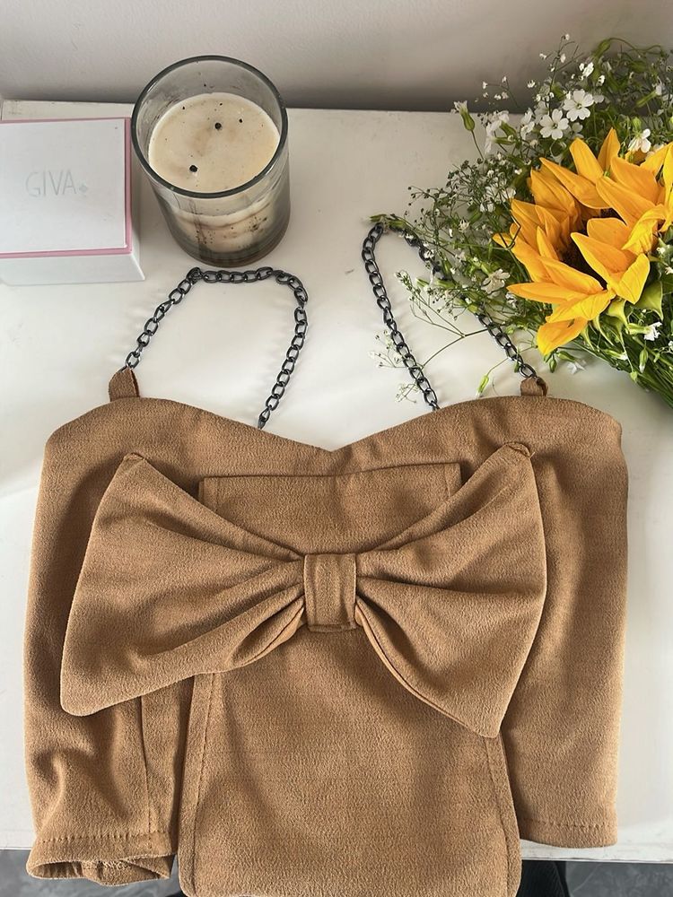 Cute Brown Crop top with Bow detail