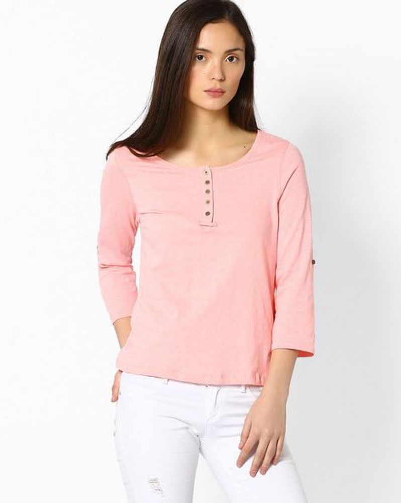 Pink T-shirt with Roll-Up Tabs