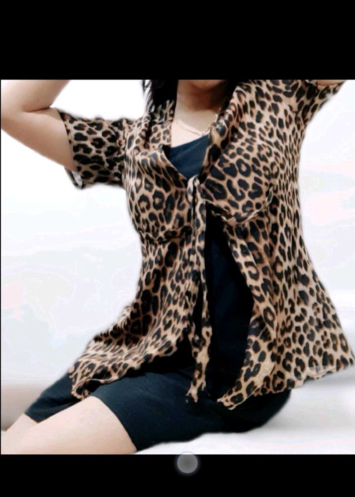 Leopard Print Tie-Front Top