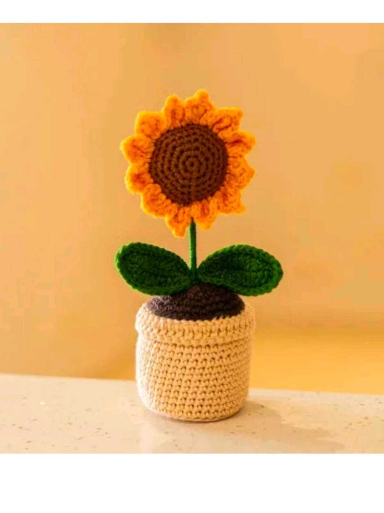 Crocheted Sunflower Plant Decor