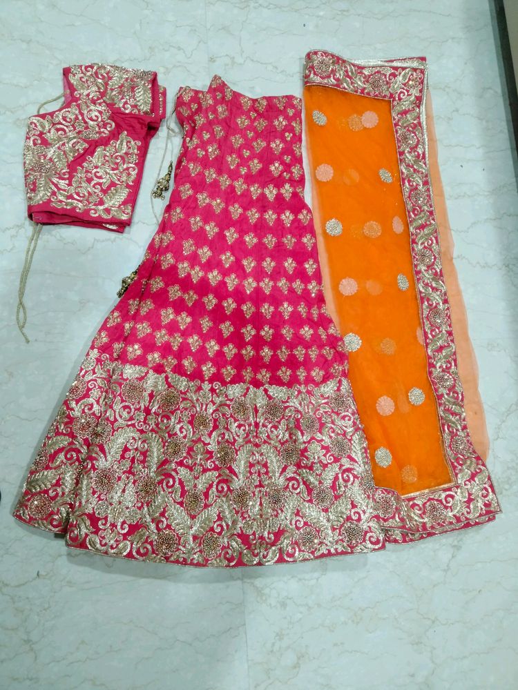 pinkish red lehnga