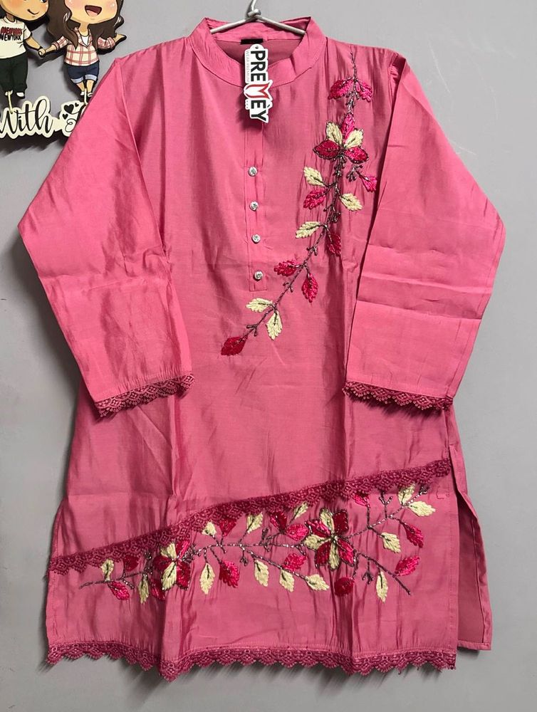 straight Pink Embroidered Kurta