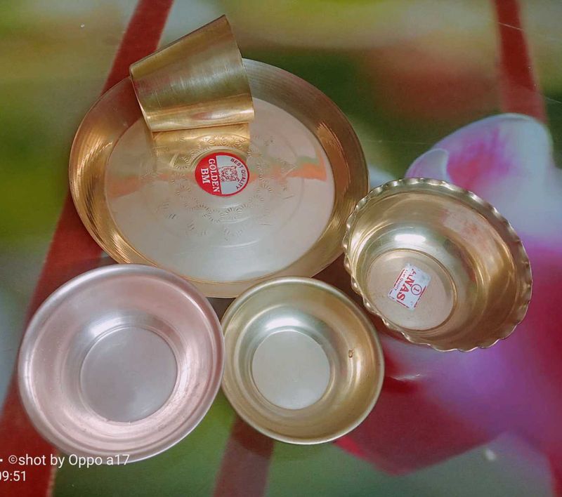 Brass and copper bhog thali set for laddu gopal