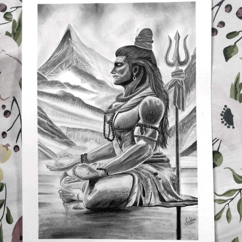 Lord Shiva Graphite Pencil Sketch - Handmade Art
