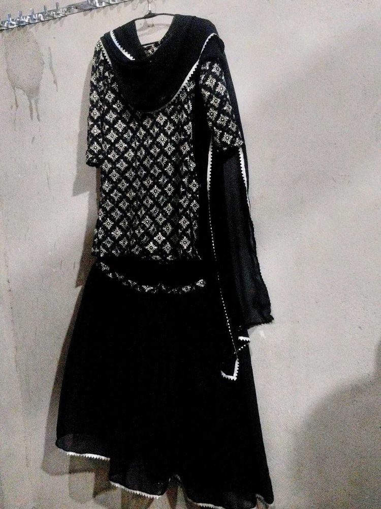 ✨Black Embroidered Kurti with Garara and Dupatta
