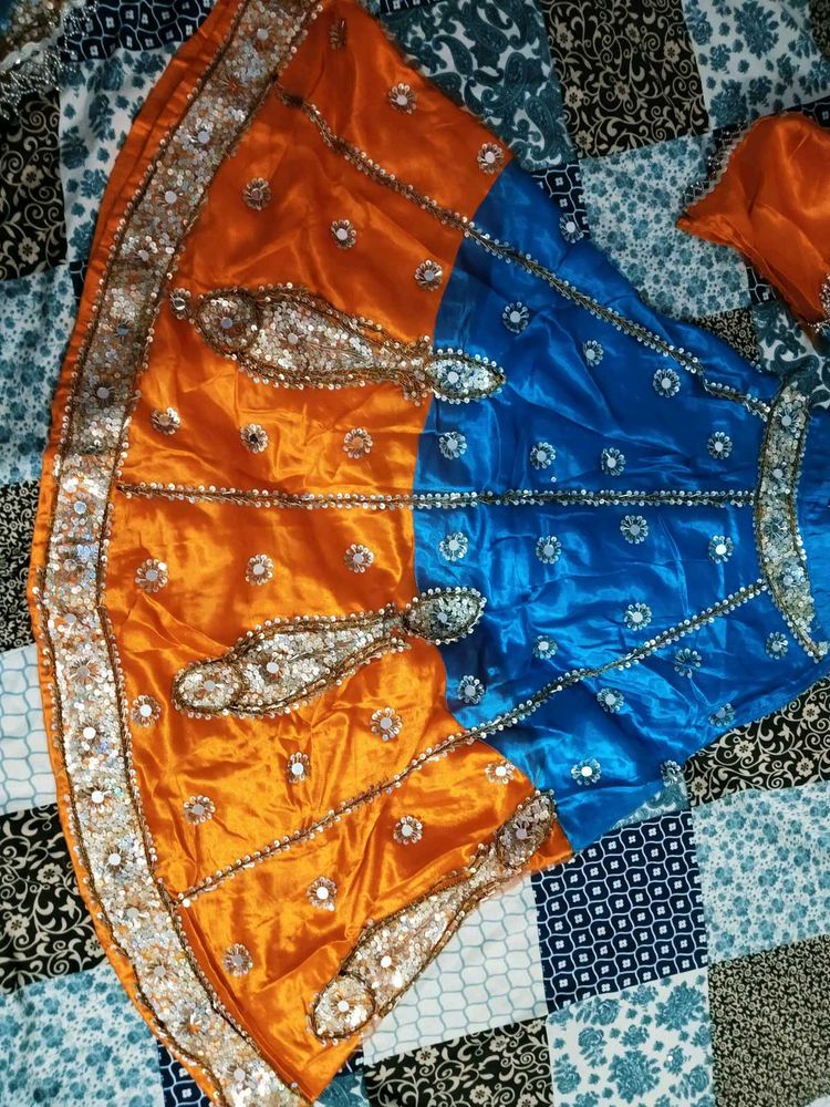 Orange &amp; Blue Lehenga Choli
