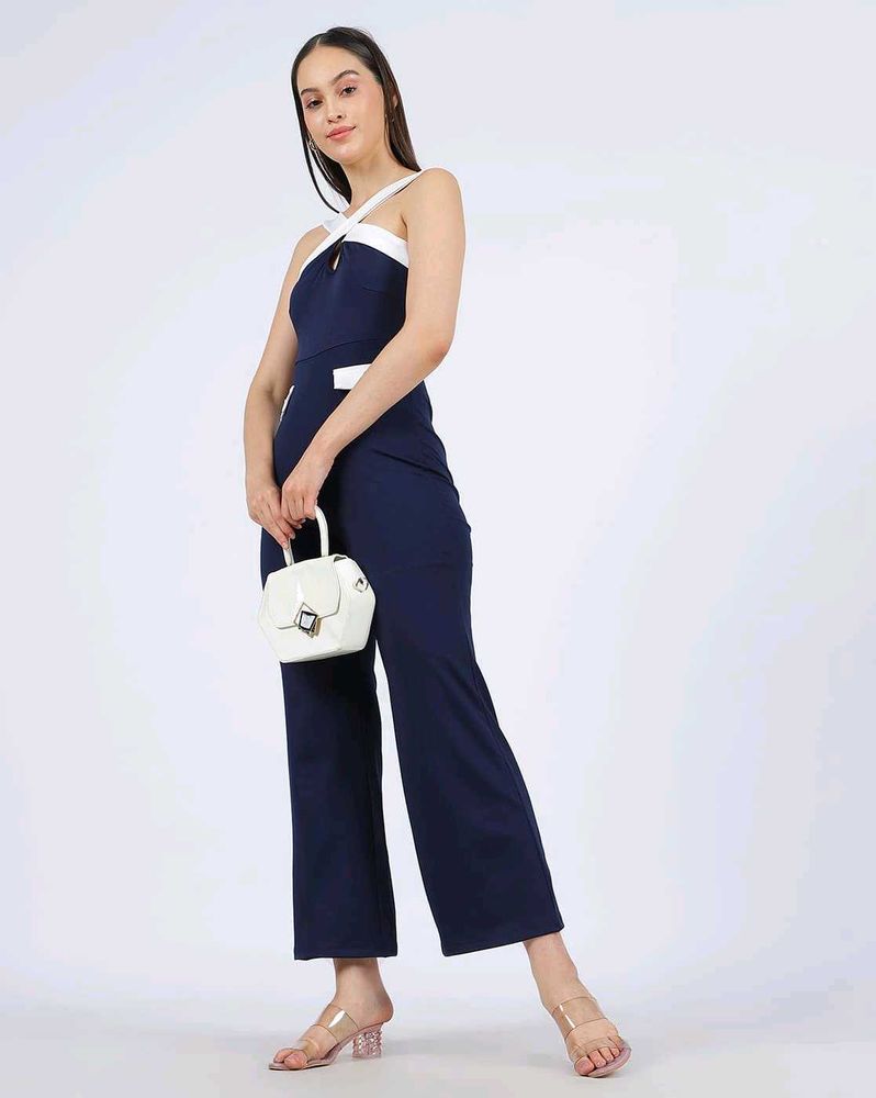 Halter Neck Sleeveless Front Flap Jumpsuit