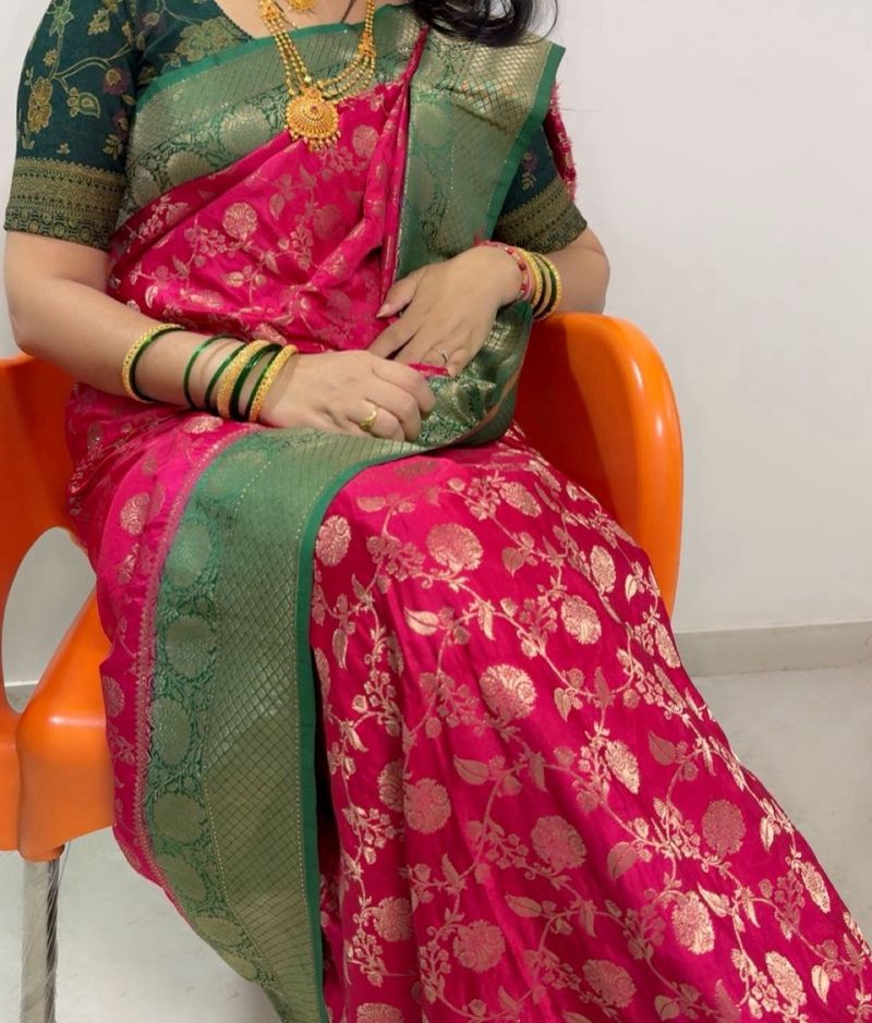 Pink &amp; Green Silk Saree