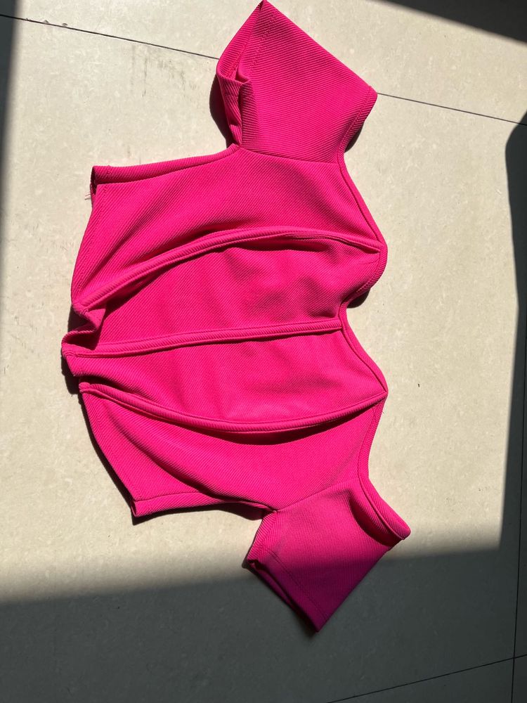 Hot Pink Ribbed Off Shoulder