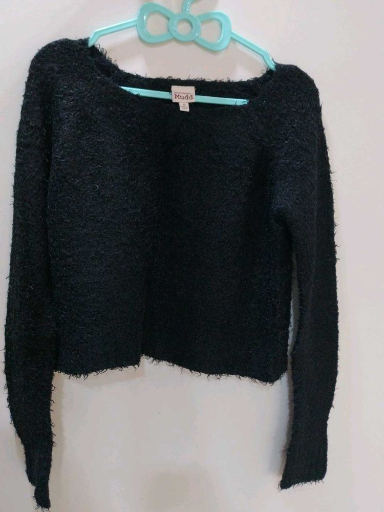 Black Furr Korean Crop Top