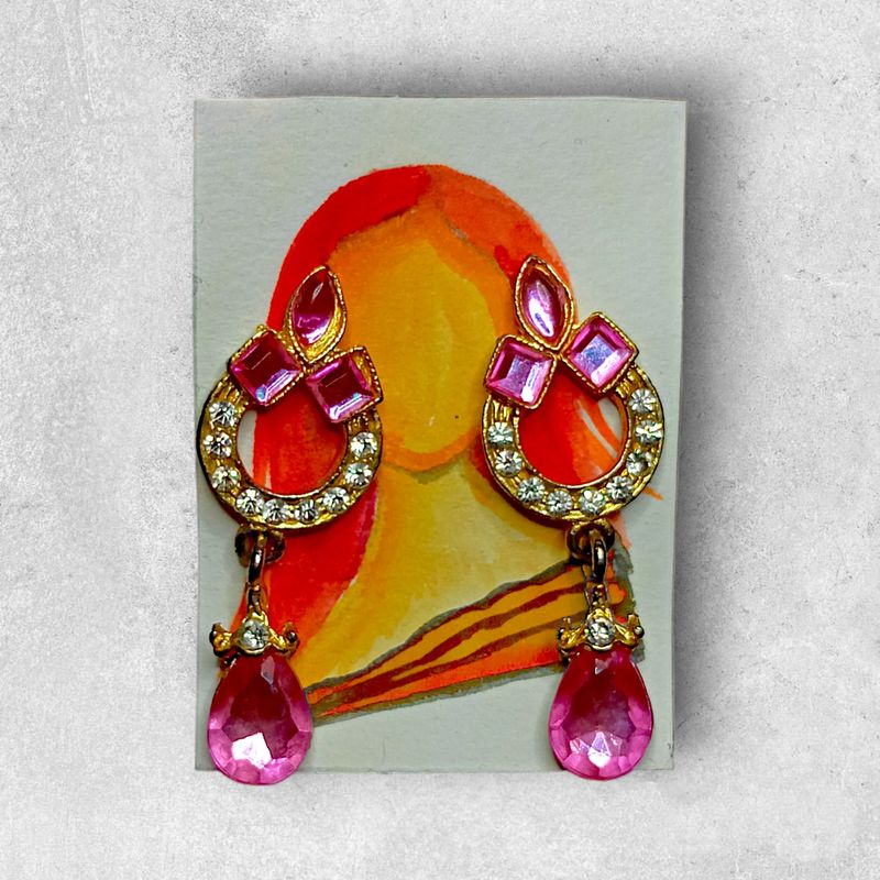 Stone Studded Pink Earring
