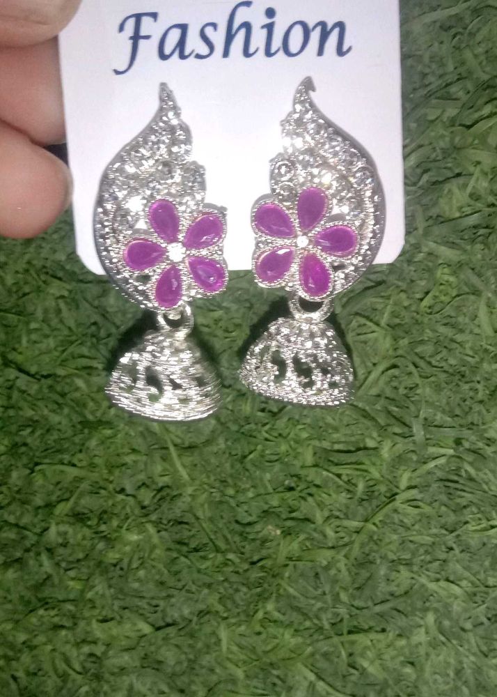 Purple Flower Jhumka