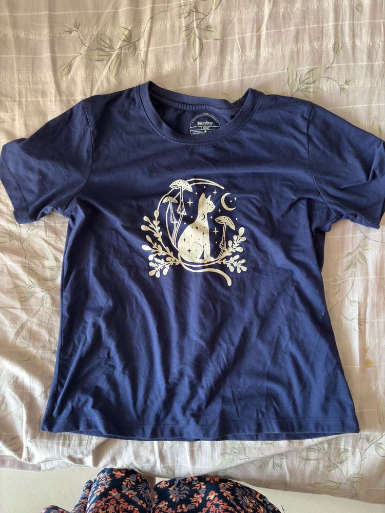 Navy Blue casual printed t shirt for women