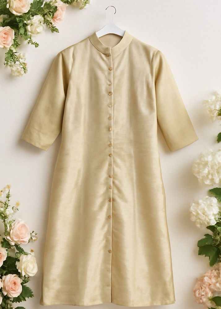 ✨ Golden Grace – Handcrafted Raw Silk Kurta in XL