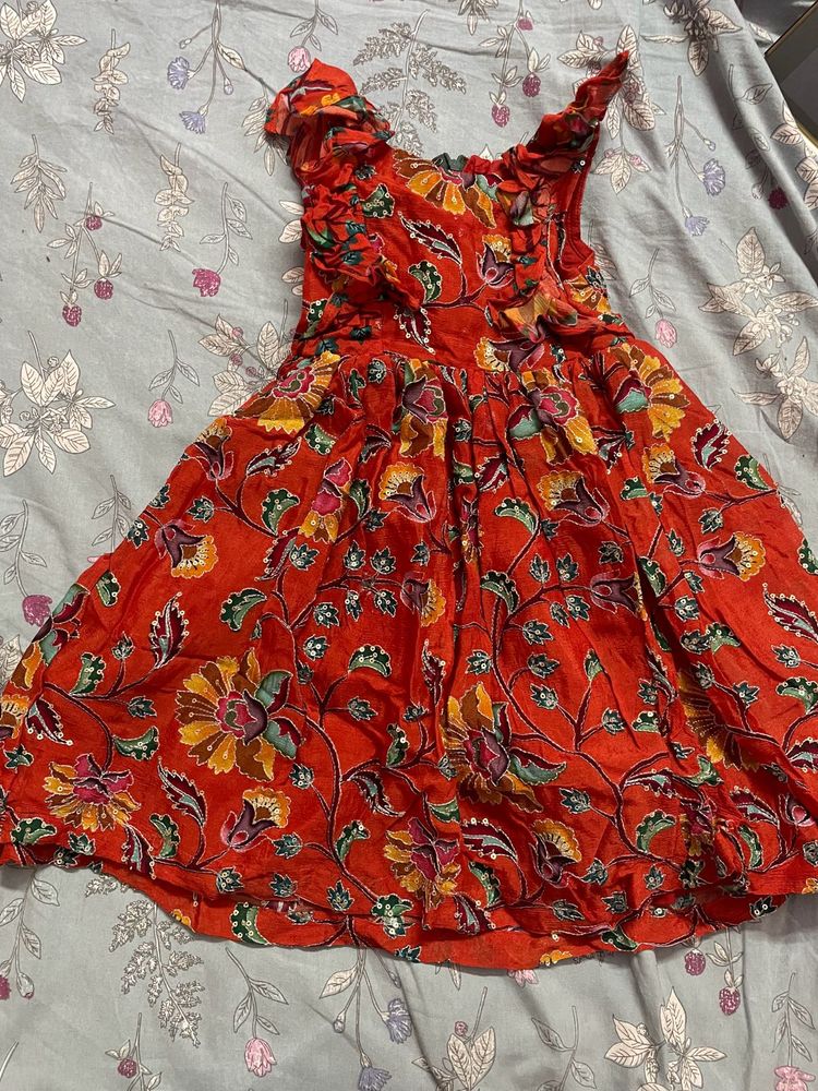 Orange Floral Print Dress