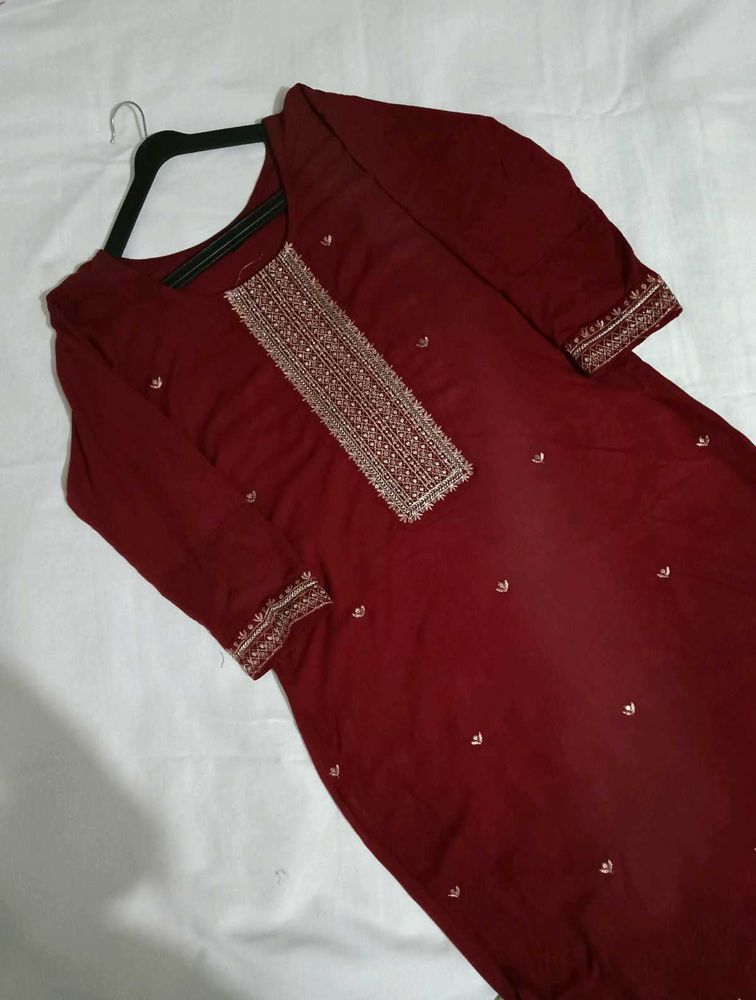 Maroon Embroidered Kurti