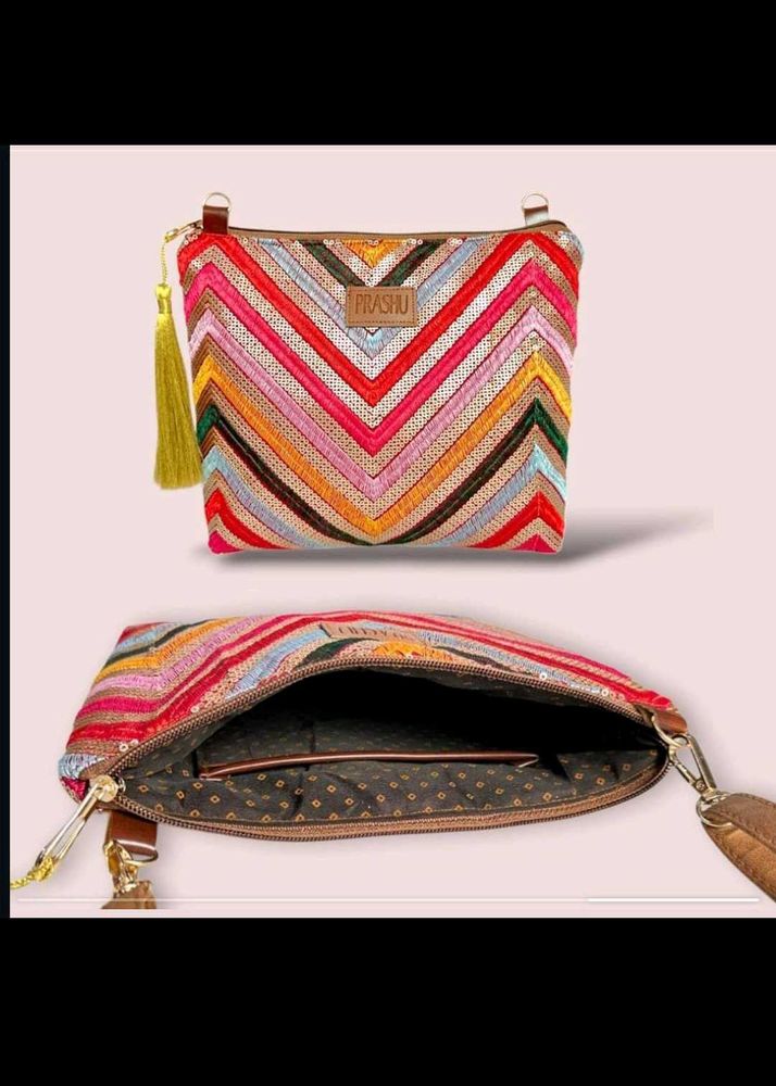 Prashu Sequin Chevron Clutch