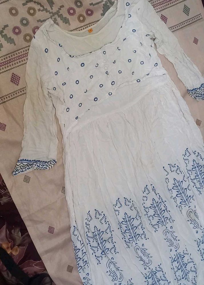 &#34;White &amp; Blue Cotton Frock&#34;