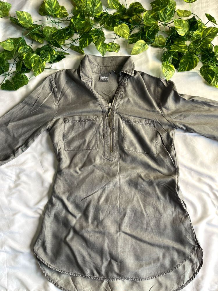 Women’s Grey Zip-Up Shirt