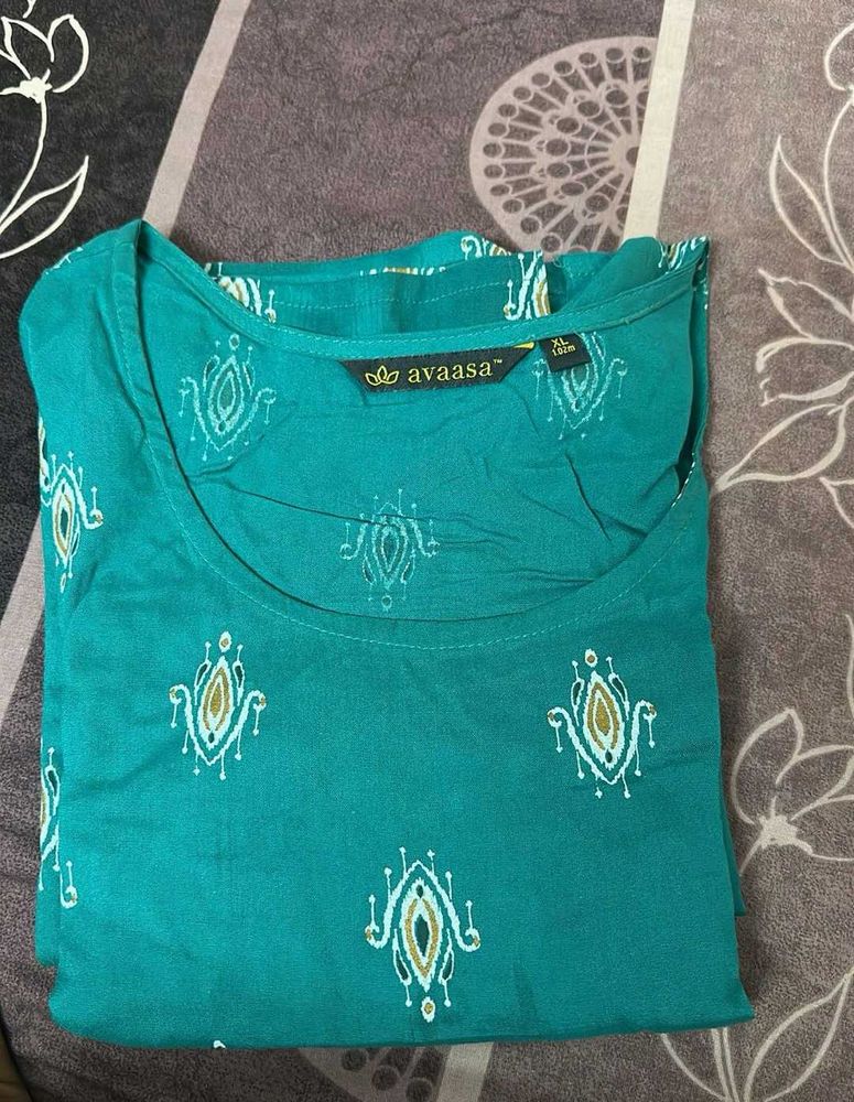 Avaasa Teal Printed Kurti - XL