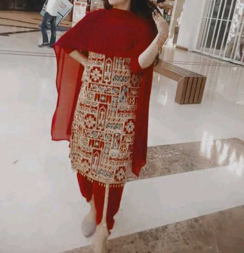 Red Kurta patiyala salwar Set
