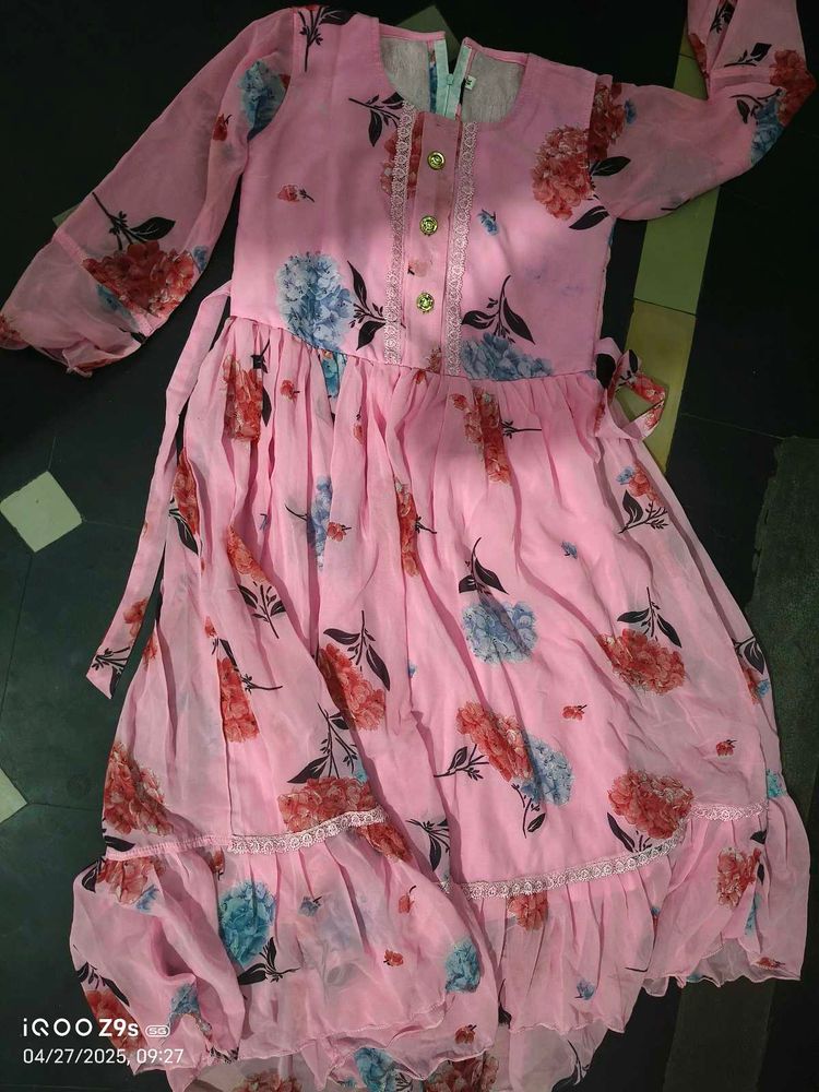 Pink Floral Dress with Long Sleeves