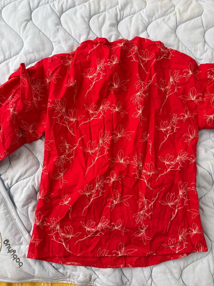 Red Floral Print Blouse