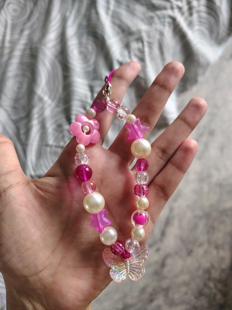 Cute Pink Beaded Phone Charm