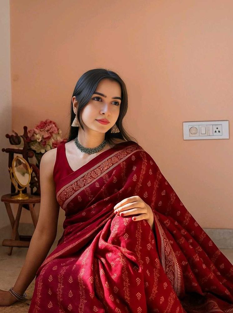 New Pure Cotton Maroon Saree🌼